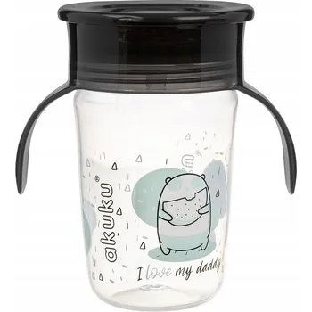 Hrneček pro děti na učení pití 360° Akuku s držátky, 240 ml, 6m+, černý