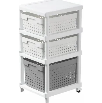 regál Koupelnový regál Plast Team bílý, šedý 36,2 x 31,6 x 66,2 cm