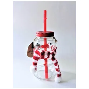 Sklenice Lahev s brčkem sněhulák 260ml