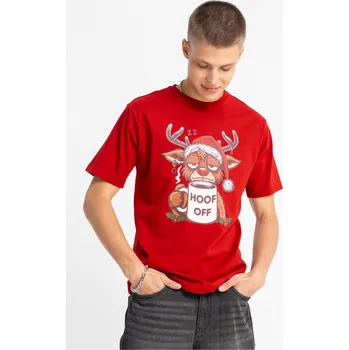 Reporter Young | Chlapecké červené tričko s vánočním potiskem ospalého soba – REGULAR - Barva ČERVENÁ, Velikost 152 253-0440B-82-650-1