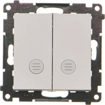 vypínač Tlačítko zapínací spínací 2 násobné, s orientačním LED podsvětlením,, Simon 55 TP2L2.01/114, šedá světlá