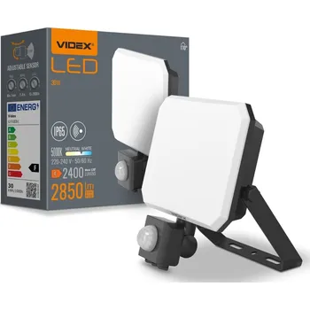 LED reflektor Videx 30W 2850lm neutrální bílá 5000K s pohybovým senzorem IP65