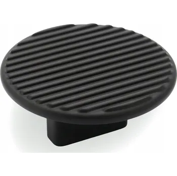 Nábytkové kování KNOFLÍK NÁBYTKOVÁ ÚCHYTKA ČERNÁ MATNÁ S OZDOBNÝMI KOVOVÝMI PRUHY, MASIVNÍ KOVOVÁ 50 x 23 MM