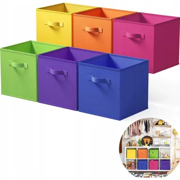 Úložný box ÚLOŽNÉ BOXY NA HRAČKY PRO DĚTI 27x27 CM VELKÉ SKLÁDACÍ ORGANIZÉRY 6 KUSŮ