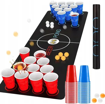 Desková hra BEER PONG SADA HRA PODLOŽKA MATA 22 x KELÍMKY 6 x MÍČKY 180 x 61 cm