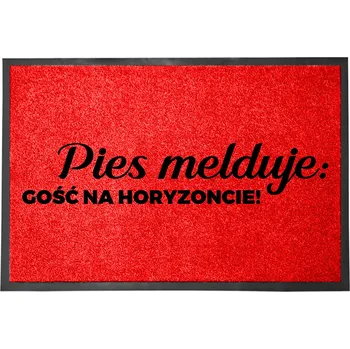 Rohožka VCHODOVÁ ROHOŽKA ČERVENÁ 40X60CM KE DVEŘÍM S HUMOREM | HLÁSÍ PES