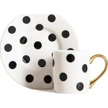 Šálek LUNYA s podšálkem, bílý s černými puntíky, 0,1 l HOMLA