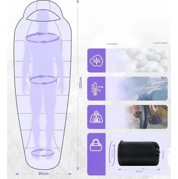 Spacák SPACÍ PYTEL MUMIE 220x80 LETNÍ TURISTICKÝ SE ZIPEM - TEPLÝ LEHKÝ CESTOVNÍ