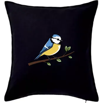 Polštář Sýkorka modřinka na větvi - Polštář 50x50 - 50x50 - Pouze potah ( Černá )