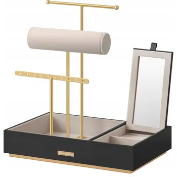 Šperkovnice STOJAN NA ŠPERKY KOVOVÝ S ÚLOŽNÝM PROSTOREM A ZRCADLEM NA NÁUŠNICE PRSTENY DÁREK