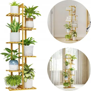 Stojan na květiny DRŽÁK NA KVĚTINÁČ STOJAN NA ROSTLINY ROHOVÝ DRŽÁK BAMBUSOVÁ POLICE DO ZAHRADY