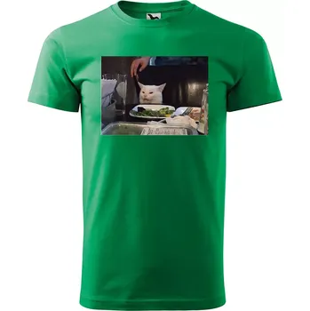 Pánské tričko Sablio Tričko s potiskem Angry cat meme - zelené XL
