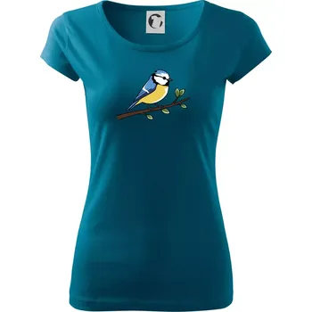 Sýkorka modřinka na větvi - Dámské triko Pure - XL ( Petrolejová )