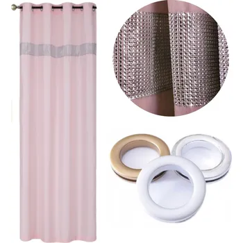 Obraz ZÁVĚS GLAMOUR NA KOLEČKÁCH S KOVOVÝMI KRUHY 145X250 CM S CIRKONY, DEKORATIVNÍ, SVĚTLE RŮŽOVÁ