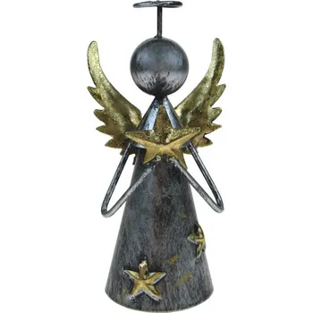 Kovový anděl stříbrný se zlatou hvězdou 13 cm (Plechová socha anděla )