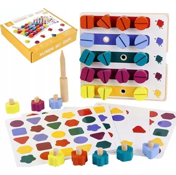 Dřevěná hračka Dřevěná skládačka třídič stavebnice šrouby šroubovák montessori 6563