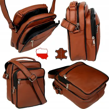 Pánská hnědá kožená taška přes rameno s rukojetí kabelka přes rameno polská výroba