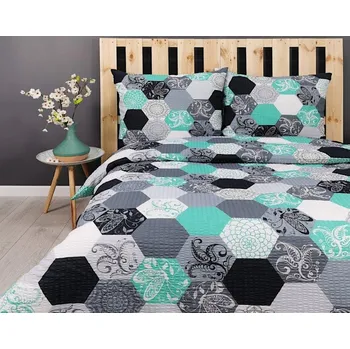 Povlečení Krepové povlečení PREMIUM Šestiúhelníky šedé zelené mátové 1464 160x200