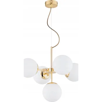 Závěsné svítidlo glamour zlaté 5xE14 10W bílé koule do obýváku - Alfa