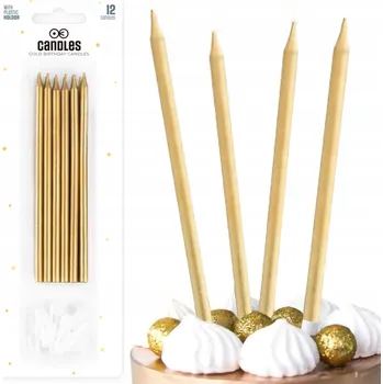 Dortová svíčka ZLATÉ SVÍČKY 12 Ks DEKORATIVNÍ NA DORT K NAROZENINÁM