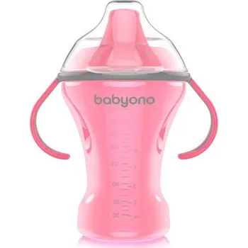 Kojenecká láhev BABYONO Hrnek netekoucí s tvrdým náustkem Natural Nursing 260 ml růžová