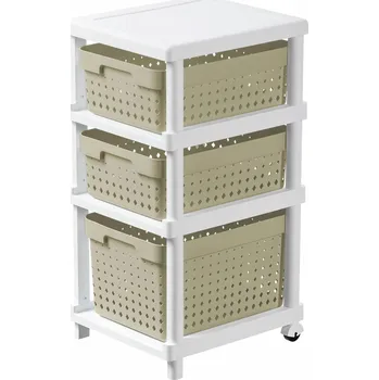 regál Koupelnový regál Plast Team bílý/olivový, 36,2 x 31,6 x 66,3 cm