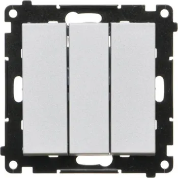 vypínač Vypínač jednopólový 3 násobný, řazení 1+1+1, 10 A / 230 V~, bezšroubové svorky, Simon 55 TW31.01/143, hliníková