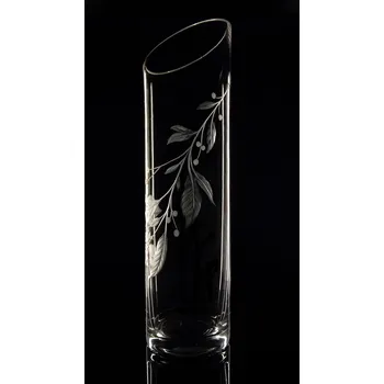Váza křišťálová váza šikmo seříznutá 23cm s rytinou rostlinného motivu - ručně ryté (broušené), dárek pro ženu
