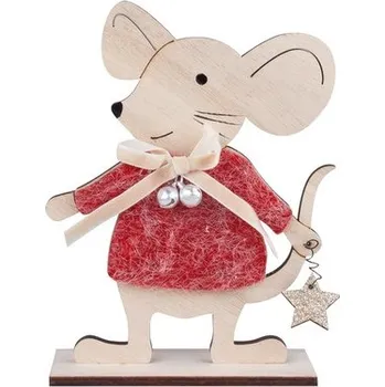 Vánoční dekorace Myška v červeném svetříku dřevěná na postavení 12 x 15 x 4 cm