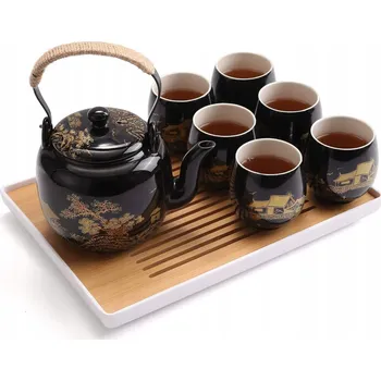 Konvice na čaj 7x SADA NA PITÍ ČAJE JAPONSKÁ KONVICE 6 ŠÁLKŮ PORCELÁN ČAJNÍK XL