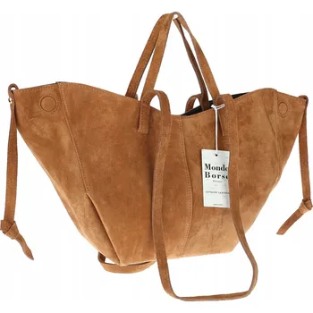 Italská dámská kabelka VERA PELLE kožená semišová shopper MB09 Hnědá