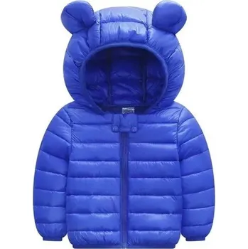Dětská zimní bunda jednobarevná S kapucí Zapínání na zip a patenty Teplý polyesterový kabátek pro děti Pohodlný zimní střih modrá 4