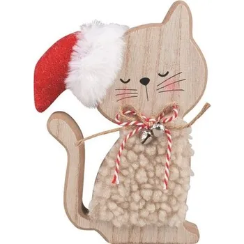 Kočka v červené čepici dřevěná na postavení 12 x 15,5 x 2,5 cm