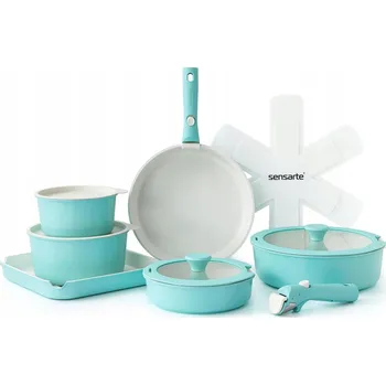 Sada nádobí HRNCE A PÁNVE 17 DÍLNÁ SADA S KERAMICKÝM NEPŘILNAVÝM POVRCHEM A ODDĚLÁVACÍMI RUKOJEŤMI