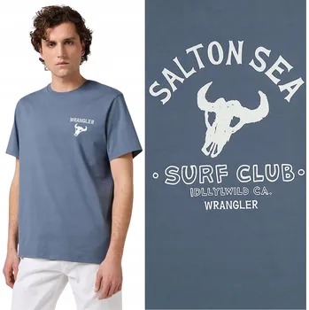 Wrangler GRAPHIC TEE Dusty Blue pánské bavlněné tričko s potiskem M