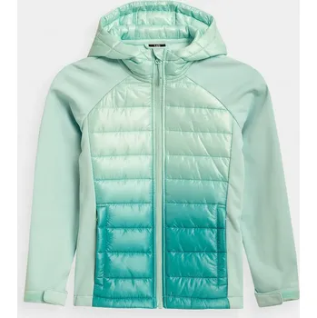 PŘECHODNÁ SOFTSHELLOVÁ BUNDA S S KAPUCÍ PRO DÍVKU 4F MÁTOVÁ vel. 164 cm