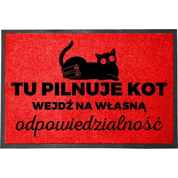 Rohožka VCHODOVÁ ROHOŽKA ČERVENÁ 40X60CM KE DVEŘÍM S HUMOREM | TADY HLÍDÁ KOČKA