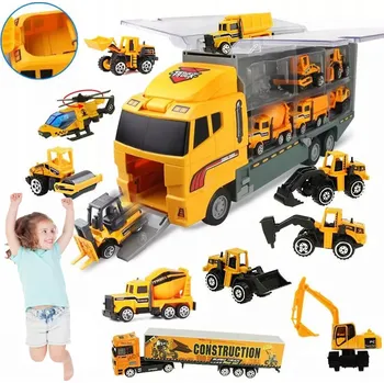 autíčko Tahač s návěsem autopřepravník nákladní auto stavební stroje sada 6 aut auta pro kluka
