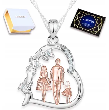 Náhrdelník Stříbrný Náhrdelník Srdce Matka s Dítětem Křišťálový Táta Dcera STŘÍBRO 925