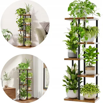 Stojan na květiny DRŽÁK NA KVĚTINÁČ STOJAN NA ROSTLINY ROHOVÝ DRŽÁK POLICE 6 ÚROVNÍ PRO ZAHRADU