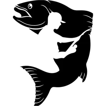 Samolepicí dekorace na vozidlo Samolepka rybář s rybkou na auto a motorku, tuning nálepka (6261)