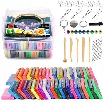 Modelovací hmota PĚNOVÁ PLASTELÍNA POLYMEROVÁ HLÍNA PLASTELÍNA 46 KOL SET + PŘÍSLUŠENSTVÍ MODELÍNA