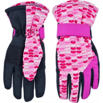 Rukavice 16 DĚTSKÉ LYŽAŘSKÉ RUKAVICE zimní pětiprsté Noviti srdíčka