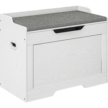 Taburet HOMCOM 103 litrová úložná truhla s víkem, sedák, sedací truhla s úložným prostorem, odnímatelný sedák, do obývacího pokoje, ložnice, bílá | Aosom