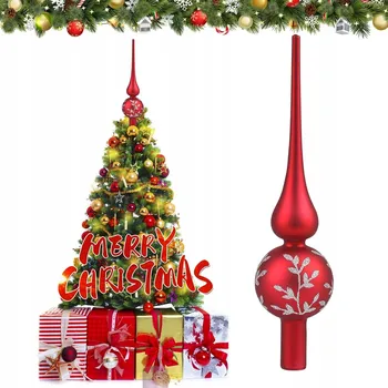 Vánoční dekorace ŠPIČKA NA VÁNOČNÍ STROMEK SKLENĚNÁ 26 CM ČERVENÁ ELEGANTNÍ VÁNOČNÍ DEKORACE