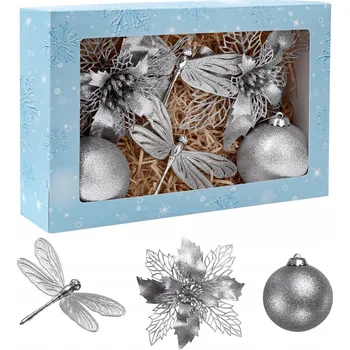 Vánoční dekorace Vánoční Vánoční Baňky v sadě: květina, vánoční koule , vážka, bílá