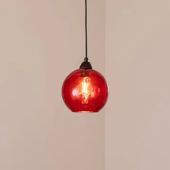 Opviq Závěsné světlo Benek, červené, sklo, Ø 20 cm, E27 červená 1 x 40 W - Doprava zdarma