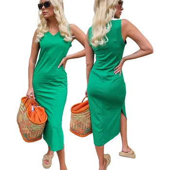 Dámské šaty Šaty letní úpletové pouzdrové denní klasické midi zelené XL