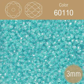 Korálek Korálky BROUŠENÉ 3mm. Barva 60110 průhledná tyrkysová. Balení 150Ks.