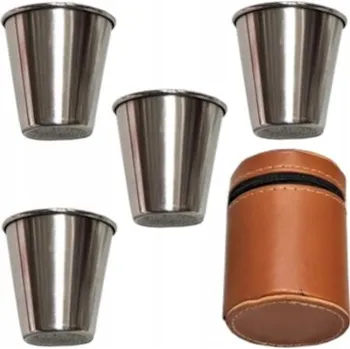 Sklenice TURISTICKÉ SKLENIČKY KOVOVÉ POUZDRO 4 KS 70ML SKLENICE NA CESTOVNÍ NÁKUP